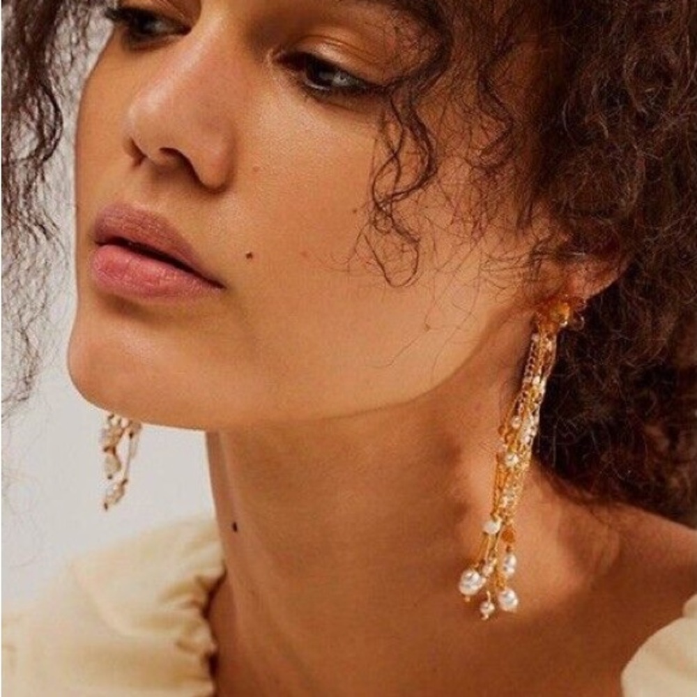 Free People Willow Pearl Fringe Dangle Earrings